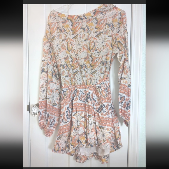 Free People orange white sun open back long sleeve dressBoho flounce sz XS. - Picture 2 of 8